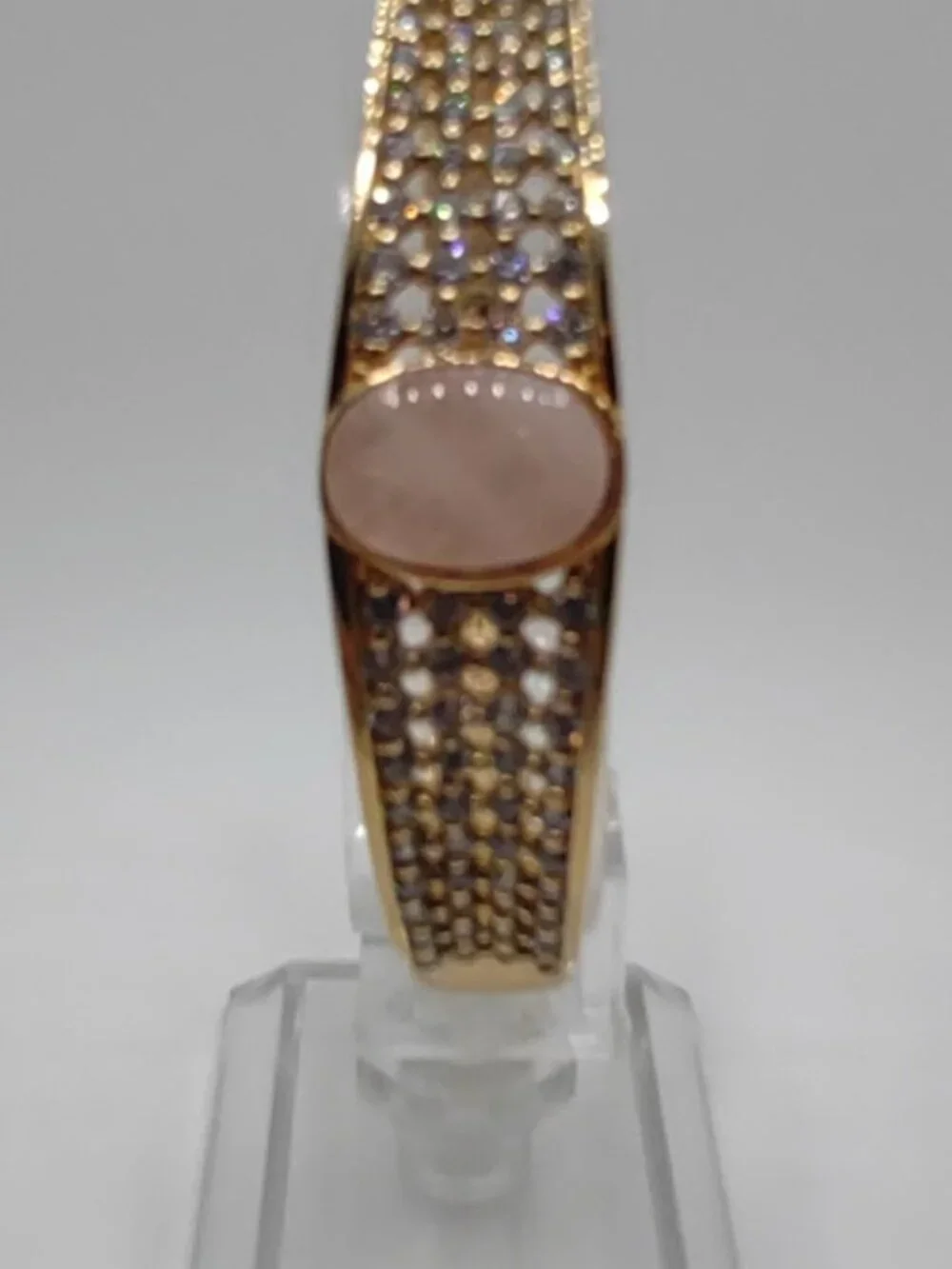 Bangle Bracelet -Peach Iolite Stone + CZs- Sterling Silver 925-Gold Vermeil